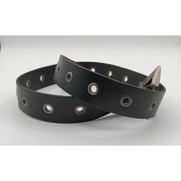 Genuine Leather Belt Women 32 (M) Black Western Cowgirl Boho Eyelets Statement - Picture 3 of 9